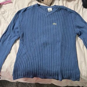 Lacoste V-Neck Ribbed Sweater Blue Sz 6 (L)